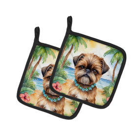Luau Party Pair of Pot Holders (Design: Brussels Griffon 6393, size: 7.5HX7.5W)