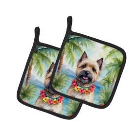 Luau Party Pair of Pot Holders (Design: Cairn Terrier 6396, size: 7.5HX7.5W)