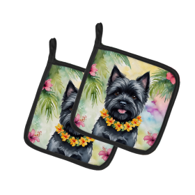 Luau Party Pair of Pot Holders (Design: Cairn Terrier 6397, size: 7.5HX7.5W)