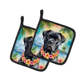 Luau Party Pair of Pot Holders (Design: Cane Corso 6398, size: 7.5HX7.5W)