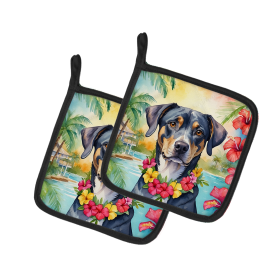Luau Party Pair of Pot Holders (Design: Catahoula 6399, size: 7.5HX7.5W)