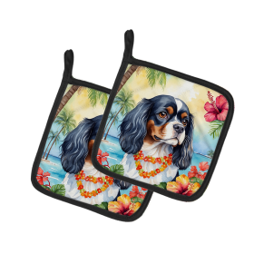 Luau Party Pair of Pot Holders (Design: Cavalier Spaniel 6400, size: 7.5HX7.5W)