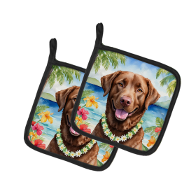 Luau Party Pair of Pot Holders (Design: Chesapeake Bay Retriever 6402, size: 7.5HX7.5W)