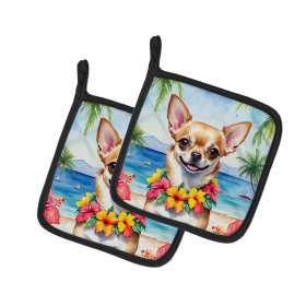 Luau Party Pair of Pot Holders (Design: Chihuahua 6403, size: 7.5HX7.5W)