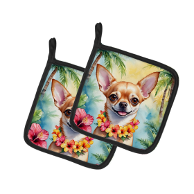 Luau Party Pair of Pot Holders (Design: Chihuahua 6404, size: 7.5HX7.5W)