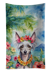Luau Party Kitchen Towel (Dog Breed: Chinese Crested 6406, size: 25Hx15W)