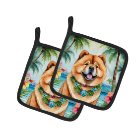 Luau Party Pair of Pot Holders (Design: Chow Chow 6407, size: 7.5HX7.5W)