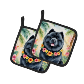 Luau Party Pair of Pot Holders (Design: Chow Chow 6408, size: 7.5HX7.5W)