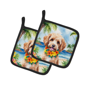 Luau Party Pair of Pot Holders (Design: Cockapoo 6409, size: 7.5HX7.5W)