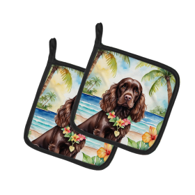 Luau Party Pair of Pot Holders (Design: Cocker Spaniel 6410, size: 7.5HX7.5W)