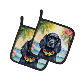 Luau Party Pair of Pot Holders (Design: Cocker Spaniel 6411, size: 7.5HX7.5W)