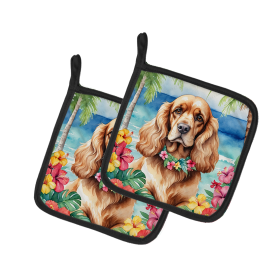 Luau Party Pair of Pot Holders (Design: Cocker Spaniel 6412, size: 7.5HX7.5W)