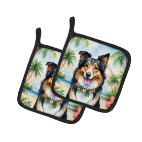 Luau Party Pair of Pot Holders (Design: Collie 6413, size: 7.5HX7.5W)