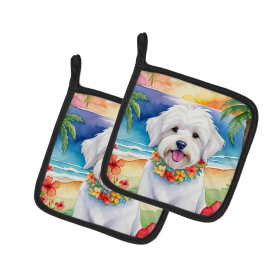 Luau Party Pair of Pot Holders (Design: Coton de Tulear 6416, size: 7.5HX7.5W)