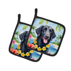 Luau Party Pair of Pot Holders (Design: Curly-Coated Retriever 6417, size: 7.5HX7.5W)