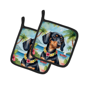 Luau Party Pair of Pot Holders (Design: Dachshund 6419, size: 7.5HX7.5W)