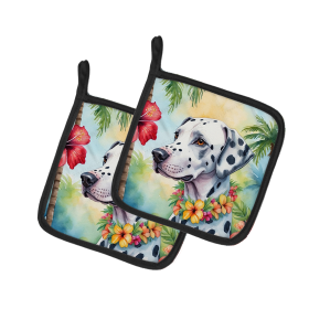 Luau Party Pair of Pot Holders (Design: Dalmatian 6421, size: 7.5HX7.5W)