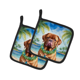 Luau Party Pair of Pot Holders (Design: Dogue de Bordeaux 6423, size: 7.5HX7.5W)
