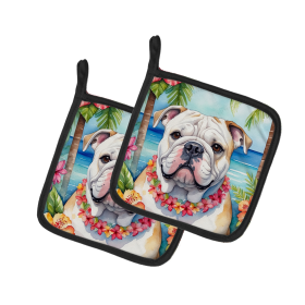 Luau Party Pair of Pot Holders (Design: English Bulldog 6427, size: 7.5HX7.5W)