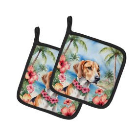 Luau Party Pair of Pot Holders (Design: English Foxhound 6428, size: 7.5HX7.5W)