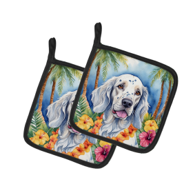 Luau Party Pair of Pot Holders (Design: English Setter 6429, size: 7.5HX7.5W)