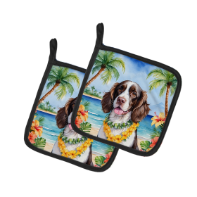 Luau Party Pair of Pot Holders (Design: English Springer Spaniel 6430, size: 7.5HX7.5W)