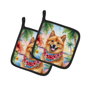 Luau Party Pair of Pot Holders (Design: Finnish Spitz 6431, size: 7.5HX7.5W)