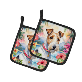 Luau Party Pair of Pot Holders (Design: Fox Terrier 6433, size: 7.5HX7.5W)