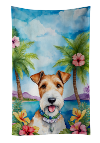 Luau Party Kitchen Towel (Dog Breed: Fox Terrier 6434, size: 25Hx15W)