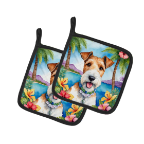 Luau Party Pair of Pot Holders (Design: Fox Terrier 6434, size: 7.5HX7.5W)