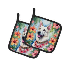 Luau Party Pair of Pot Holders (Design: German Shepherd 6438, size: 7.5HX7.5W)