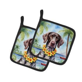 Luau Party Pair of Pot Holders (Design: German Shorthaired Pointer 6439, size: 7.5HX7.5W)