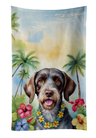 Luau Party Kitchen Towel (Dog Breed: German Wirehaired Pointer 6440, size: 25Hx15W)
