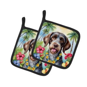 Luau Party Pair of Pot Holders (Design: German Wirehaired Pointer 6440, size: 7.5HX7.5W)