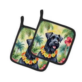 Luau Party Pair of Pot Holders (Design: Giant Schnauzer 6441, size: 7.5HX7.5W)