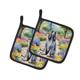Spring Path Pair of Pot Holders (Design: Afghan Hound 6542, size: 7.5HX7.5W)