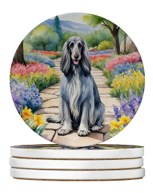 Spring Path Large Sandstone Coasters (Pack of 4) (Dog Breed: Afghan Hound 6542)