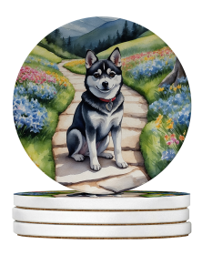 Spring Path Large Sandstone Coasters (Pack of 4) (Dog Breed: Alaskan Klee Kai 6545)