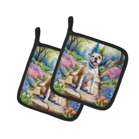 Spring Path Pair of Pot Holders (Design: American Bulldog 6547, size: 7.5HX7.5W)