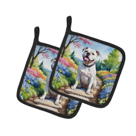 Spring Path Pair of Pot Holders (Design: American Bulldog 6548, size: 7.5HX7.5W)