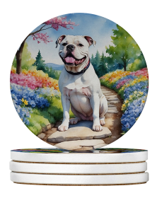 Spring Path Large Sandstone Coasters (Pack of 4) (Dog Breed: American Bulldog 6548)