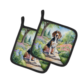 Spring Path Pair of Pot Holders (Design: American English Coonhound 6549, size: 7.5HX7.5W)