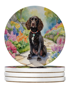 Spring Path Large Sandstone Coasters (Pack of 4) (Dog Breed: American Water Spaniel 6553)