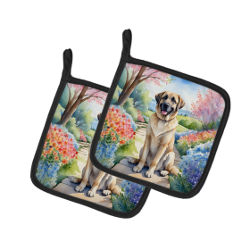Spring Path Pair of Pot Holders (Design: Anatolian Shepherd 6554, size: 7.5HX7.5W)