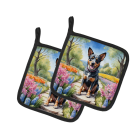 Spring Path Pair of Pot Holders (Design: Australian Cattle Dog 6555, size: 7.5HX7.5W)