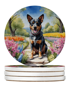 Spring Path Large Sandstone Coasters (Pack of 4) (Dog Breed: Australian Cattle Dog 6555)