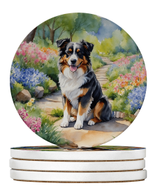 Spring Path Large Sandstone Coasters (Pack of 4) (Dog Breed: Australian Shepherd 6556)
