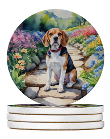 Spring Path Large Sandstone Coasters (Pack of 4) (Dog Breed: Beagle 6560)