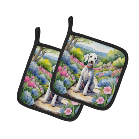 Spring Path Pair of Pot Holders (Design: Bedlington Terrier 6562, size: 7.5HX7.5W)