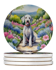 Spring Path Large Sandstone Coasters (Pack of 4) (Dog Breed: Bedlington Terrier 6562)